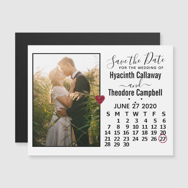 Wedding Save the Date June 2020 Calendar Photo Magnetic Invitation (Front/Back)