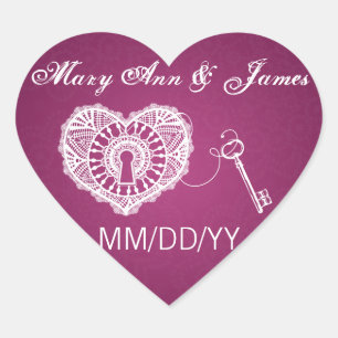 Wedding Save The Date Key To My Heart Pink Berry Sticker