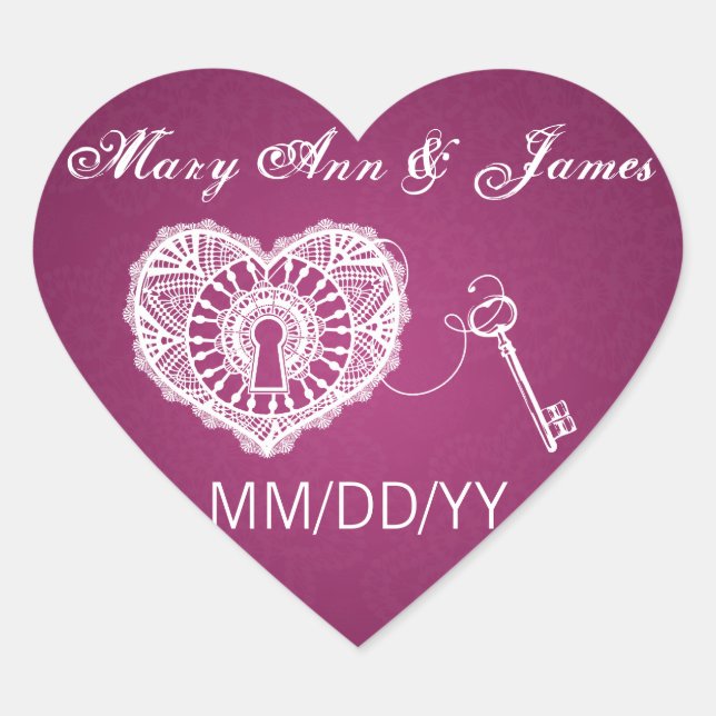 Wedding Save The Date Key To My Heart Pink Berry Sticker (Front)