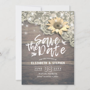 Wedding Save The Date Lace Sunflower Wood Lights