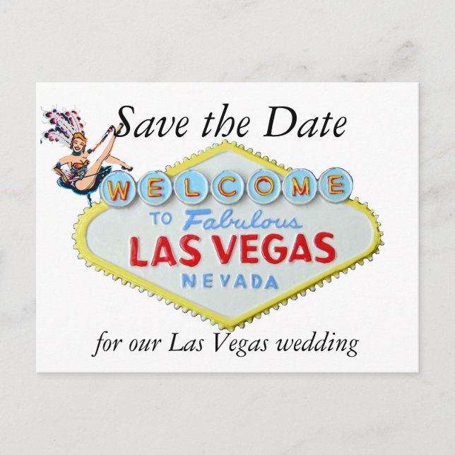 Wedding Save the Date Las Vegas  Sign and Showgirl Announcement Postcard (Front)