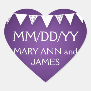 Wedding Save The Date Love Bunting Purple Heart Sticker