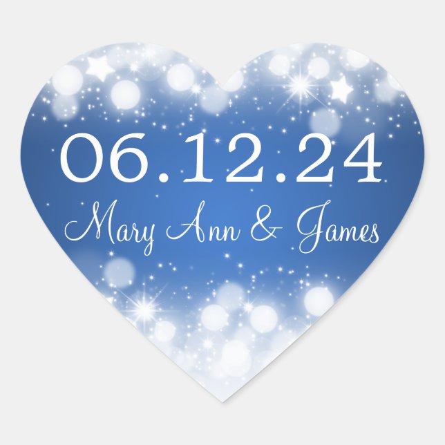 Wedding Save The Date Magic Sparkle Blue Heart Sticker (Front)