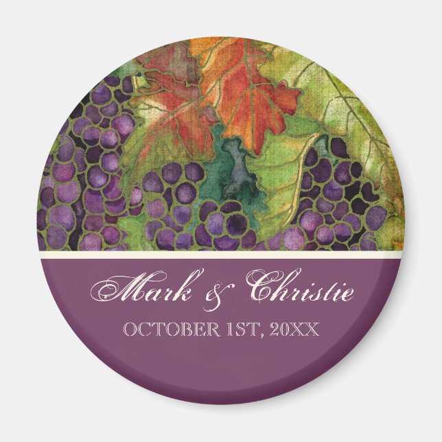 Wedding Save the Date Magnet Autumn Grape Leaf (Front)