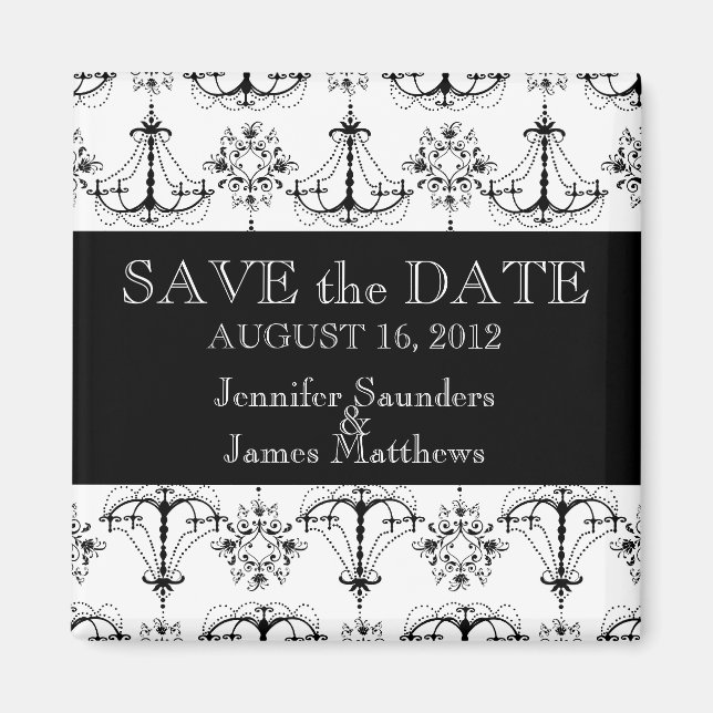 Wedding Save the Date Magnet Chandeliers Black (Front)
