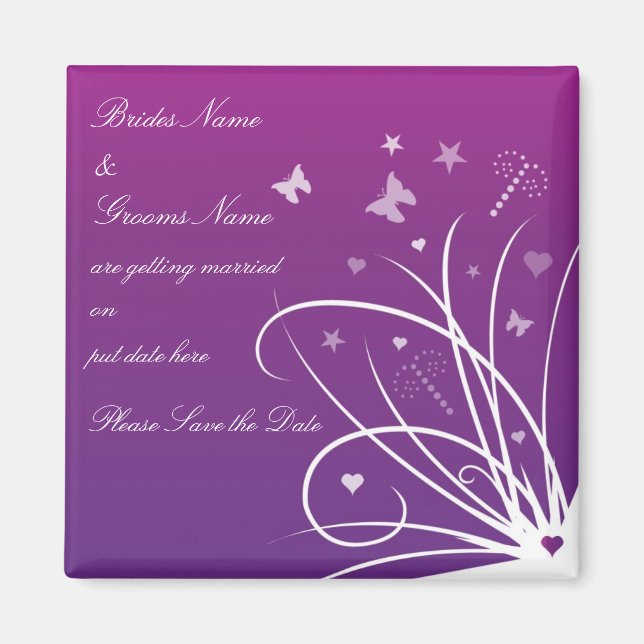 Wedding Save The Date Magnet - Purple Butterfly (Front)