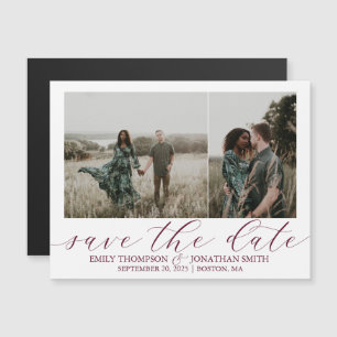 Wedding Save The Date Magnet Two Photos Burgundy