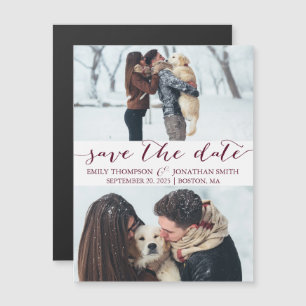 Wedding Save The Date Magnet Two Pictures Burgundy
