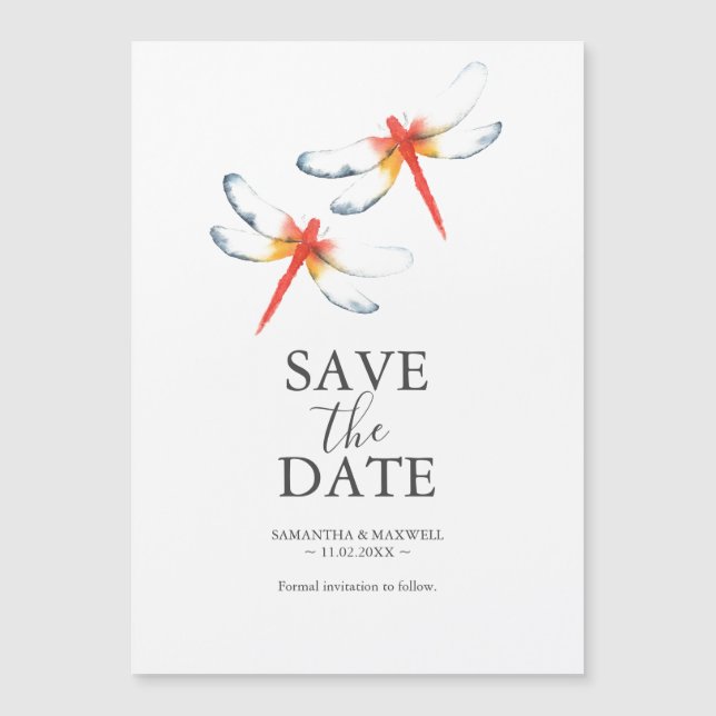 Wedding Save The Date Magnets Red Dragonfly (Front)