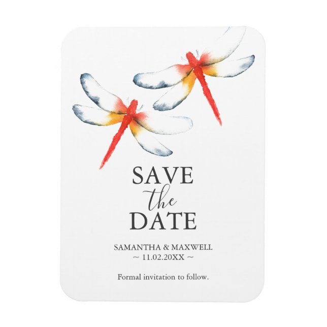 Wedding Save The Date Magnets Red Dragonfly (Vertical)