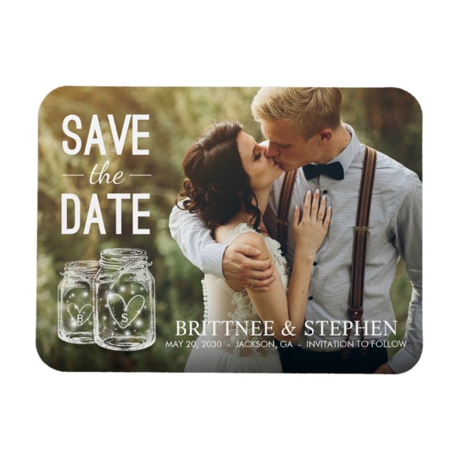 Wedding Save The Date Mason Jar Light Photo Magnet (Horizontal)