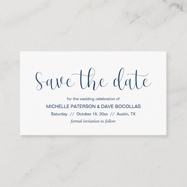 Wedding Save the date Minimal design, Navy bl font Enclosure Card (Front)