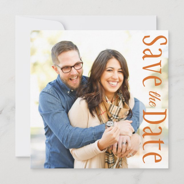 Wedding Save The Date Minimal Photo Rustic Leaves Announcement (Front)