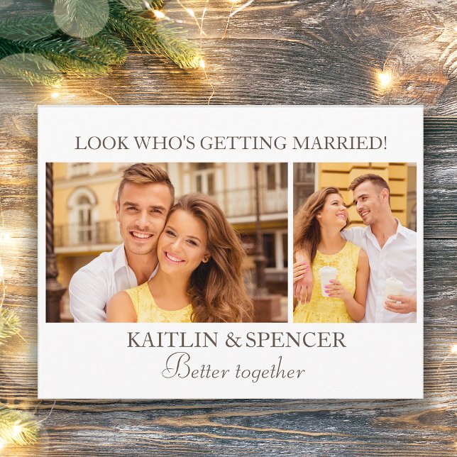 Wedding Save the Date Modern 2 Photo White Postcard (Better together wedding photo Save the Date card)