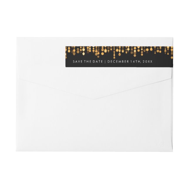 Wedding Save The Date Modern Gold Lights Wrap Around Label (Back)