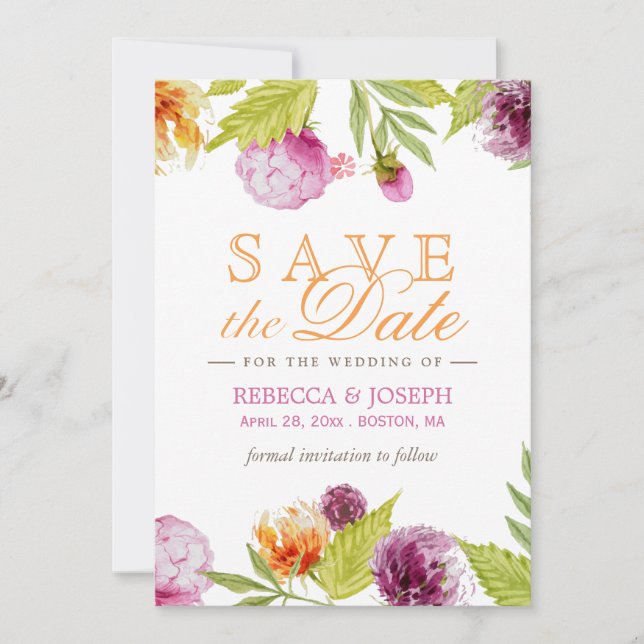 Wedding Save the Date Modern Spring Floral (Front)