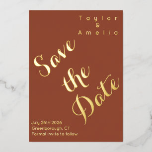 Wedding Save the Date Modern Terracotta Real Gold