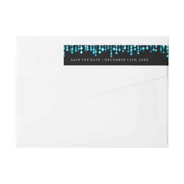 Wedding Save The Date Modern Turquoise Lights Wrap Around Label (Back)