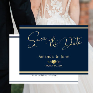 Wedding Save The Date Navy Gold Engagement Card