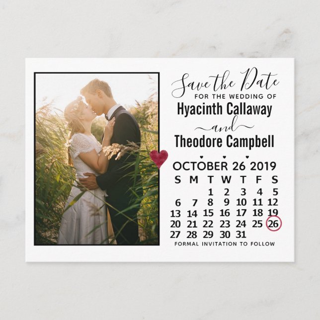 Wedding Save the Date October 2019 Calendar Photo Invitation Postcard (Front)