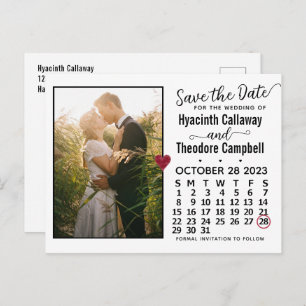 Wedding Save the Date October 2023 Calendar Photo Invitation Postcard