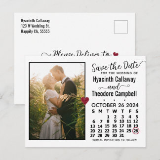 Wedding Save the Date October 2024 Calendar Photo Invitation Postcard