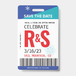 Wedding Save the Date Original Ski Lift Ticket ID Badge