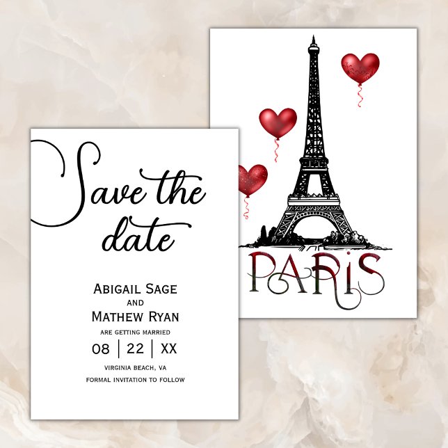 Wedding Save the Date Paris Eiffel Tower, Balloons Invitation (Creator Uploaded)
