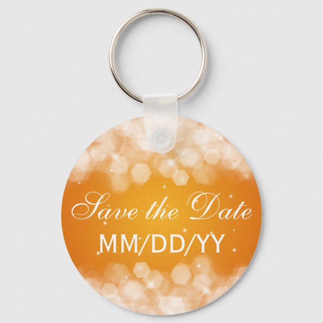 Wedding Save The Date Party Sparkle Orange Key Ring (Front)