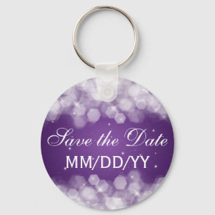 Wedding Save The Date Party Sparkle Purple Key Ring