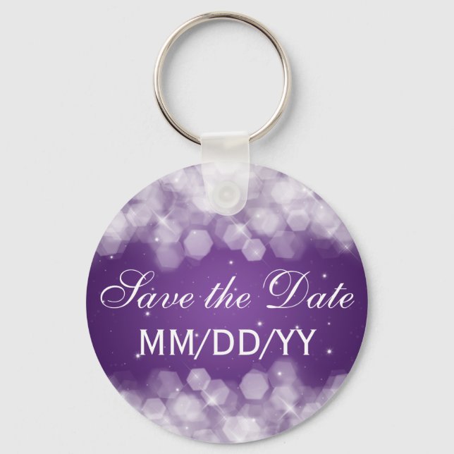 Wedding Save The Date Party Sparkle Purple Key Ring (Front)