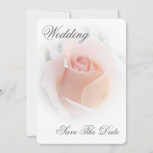 Wedding Save The Date Peach Pink Rosebud (Front)