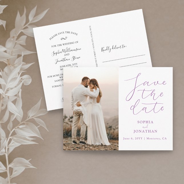 Wedding Save the Date Photo Chic Elegant Script Postcard (Creator Uploaded)