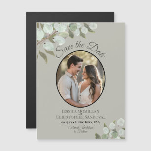 Wedding Save the Date Photo & Greenery Sage Magnetic Invitation