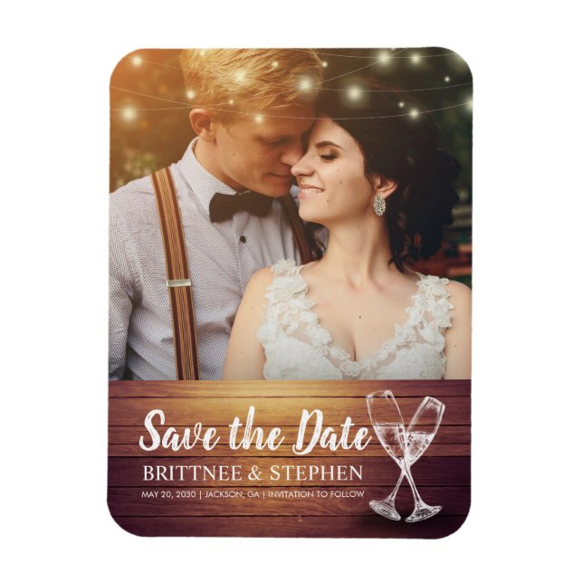 Wedding Save The Date Photo Magnet Champagne Glass (Vertical)