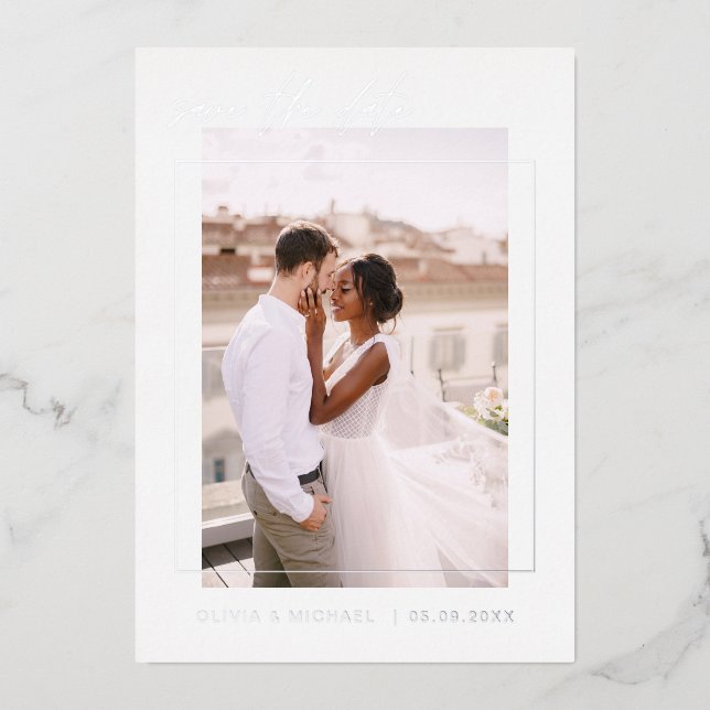 Wedding Save the Date Photo Minimalist Silver (Front)