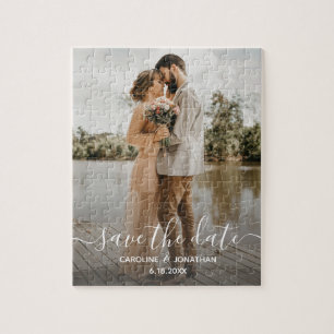 Wedding Save the Date Photo Script Calligraphy Jigsaw Puzzle