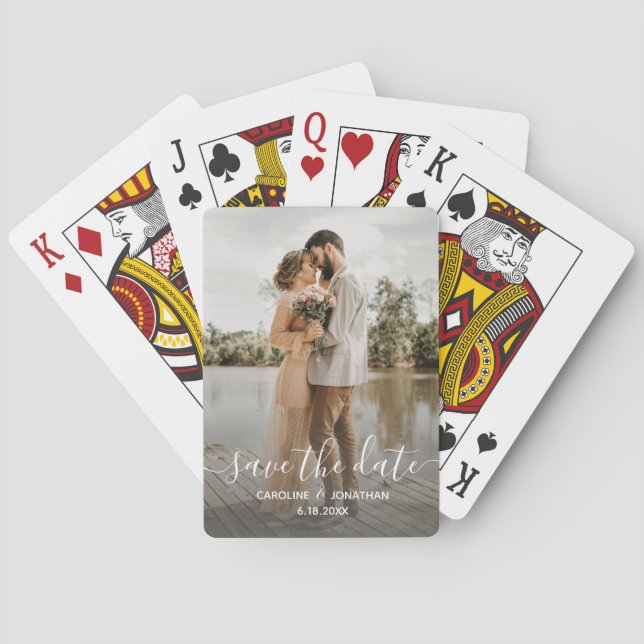 Wedding Save the Date Photo Simple Calligraphy Playing Cards (Back)