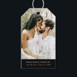Wedding Save the Date Photo Simple Minimal Black Gift Tags<br><div class="desc">Use this gift tag as a fun, unique save the date or attach it to a save the date favour/gift. Design features your photo and a white text set against a black border. Add your names and date to the front and custom text to the back. Simple and classic yet...</div>