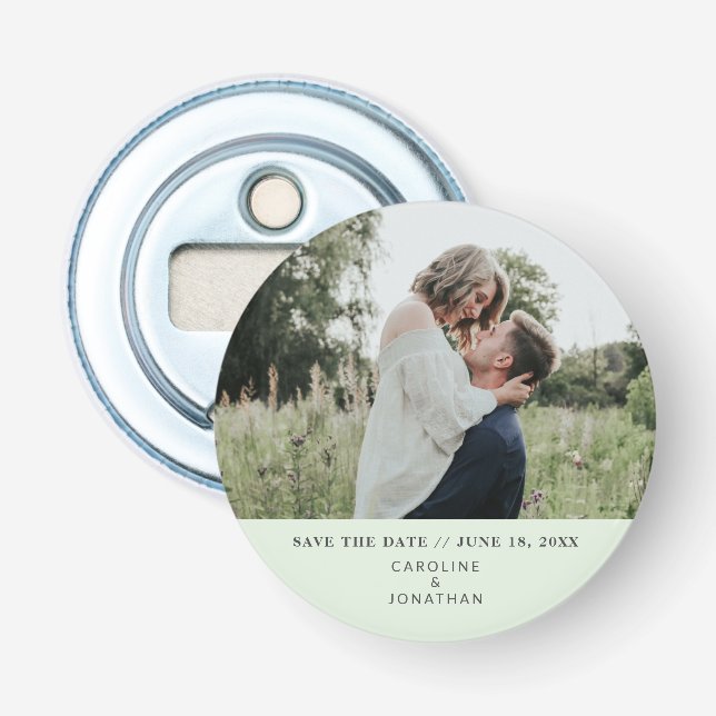 Wedding Save the Date Photo Simple Minimal Green Bottle Opener (Front)