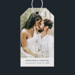 Wedding Save the Date Photo Simple Minimal White Gift Tags<br><div class="desc">Use this gift tag as a fun, unique save the date or attach it to a save the date favour/gift. Design features your photo and a black text set against a white border. Add your names and date to the front and custom text to the back. Simple and classic yet...</div>