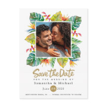 Wedding Save The Date | Photo with Tropical Border