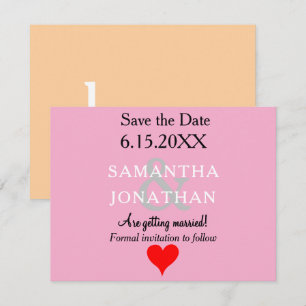 Wedding Save the Date Pink Beige Red Heart