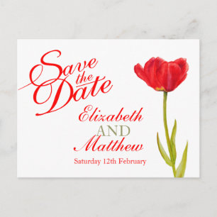 Wedding Save the Date Postcard red tulip art