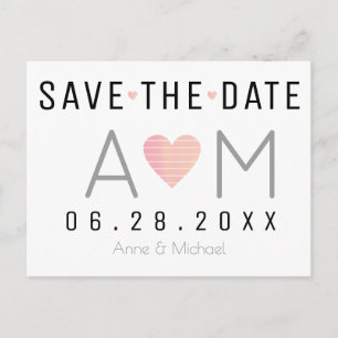 wedding save-the-date postcard with pink heart