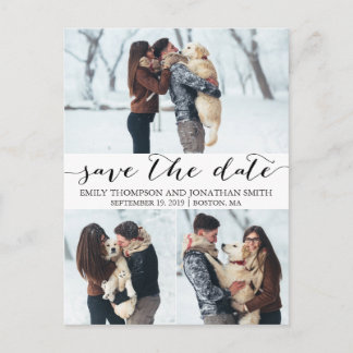 Wedding Save The Date Postcard with Three Pictures