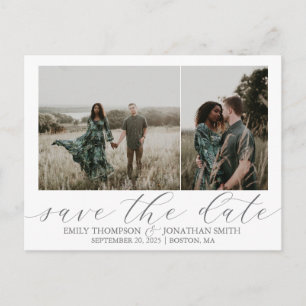 Wedding Save The Date Postcards Two Photos Grey