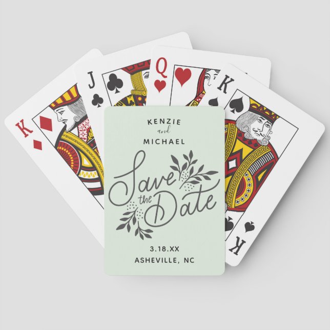 Wedding Save the Date Pretty Calligraphy Botanical Playing Cards (Back)