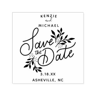 Wedding Save the Date Pretty Hand Drawn Botanical Self-inking Stamp