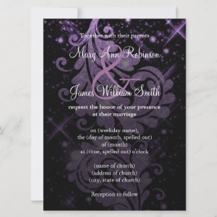 Wedding Save The Date Purple Glitter Floral Swirl